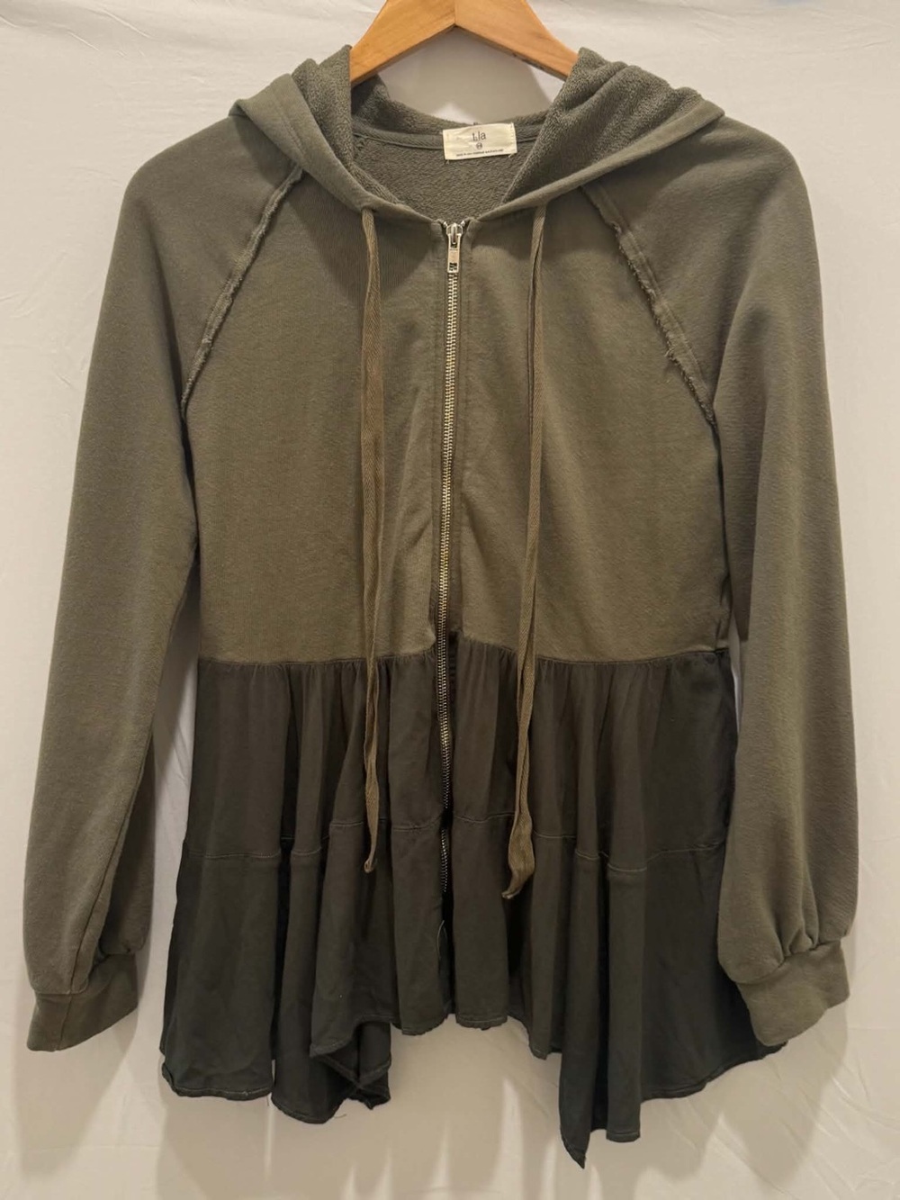 T.La Anthropologie Lavande Tunic Olive Green Hooded Zip-Up Jacket Women XS